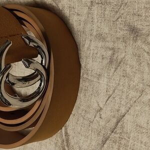 Tan Leather Belt with Silver Buckle